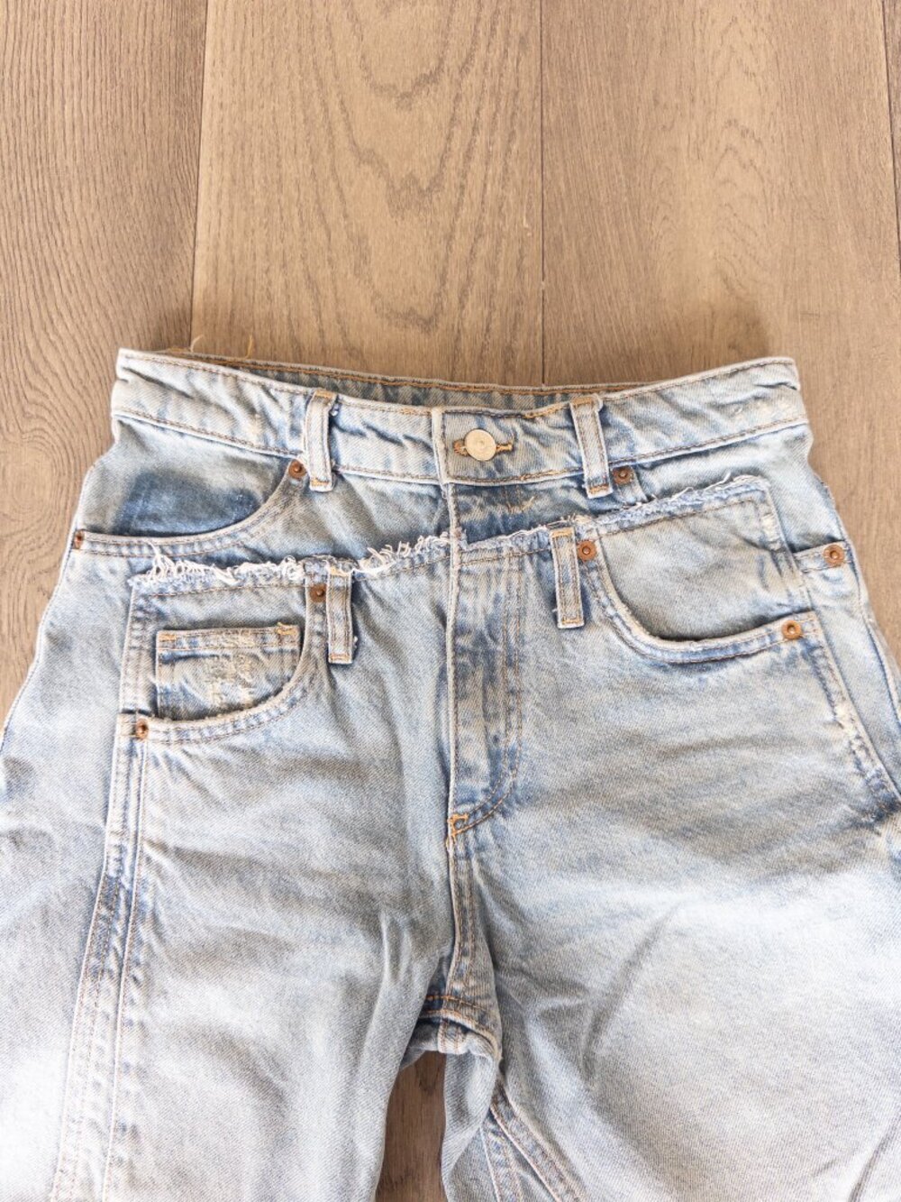 Zara Double Waistband Wide Leg Cropped Jeans Size 26 - Picture 4 of 7